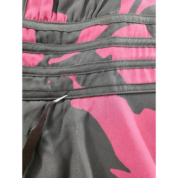 Eshakti Floral Print Georgette Peplum Blouse Size M-8 Black Pink Back Zip Office - Picture 3 of 13